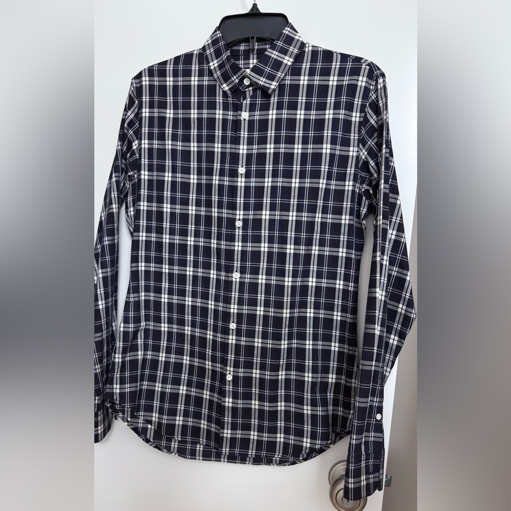 Sandro Men's Navy and White Checkered Shirt